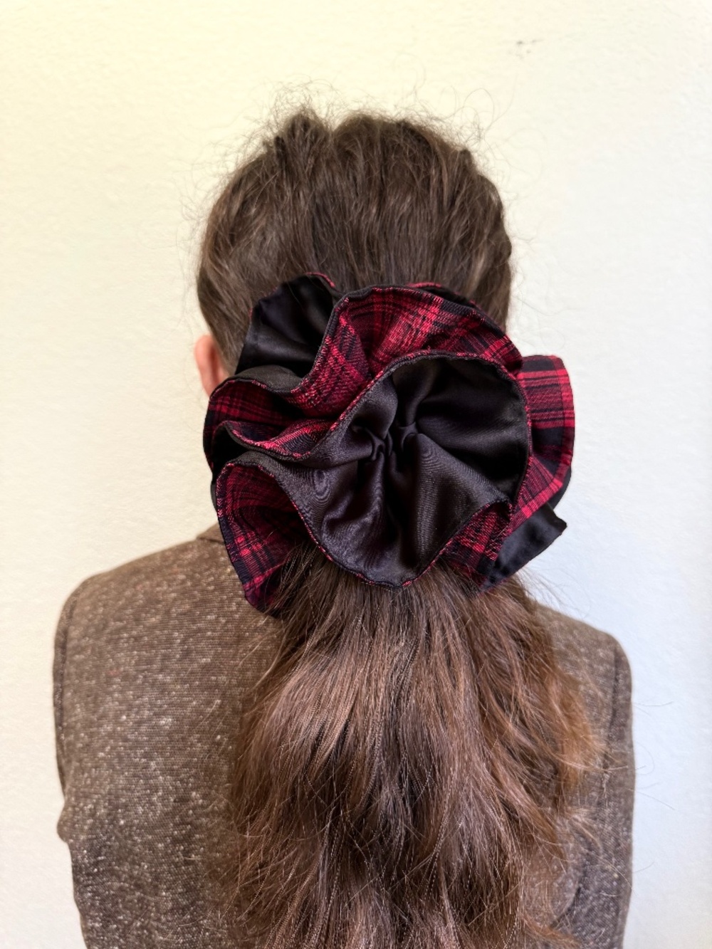 Christmas Plaid scrunchie oversized hair tie
